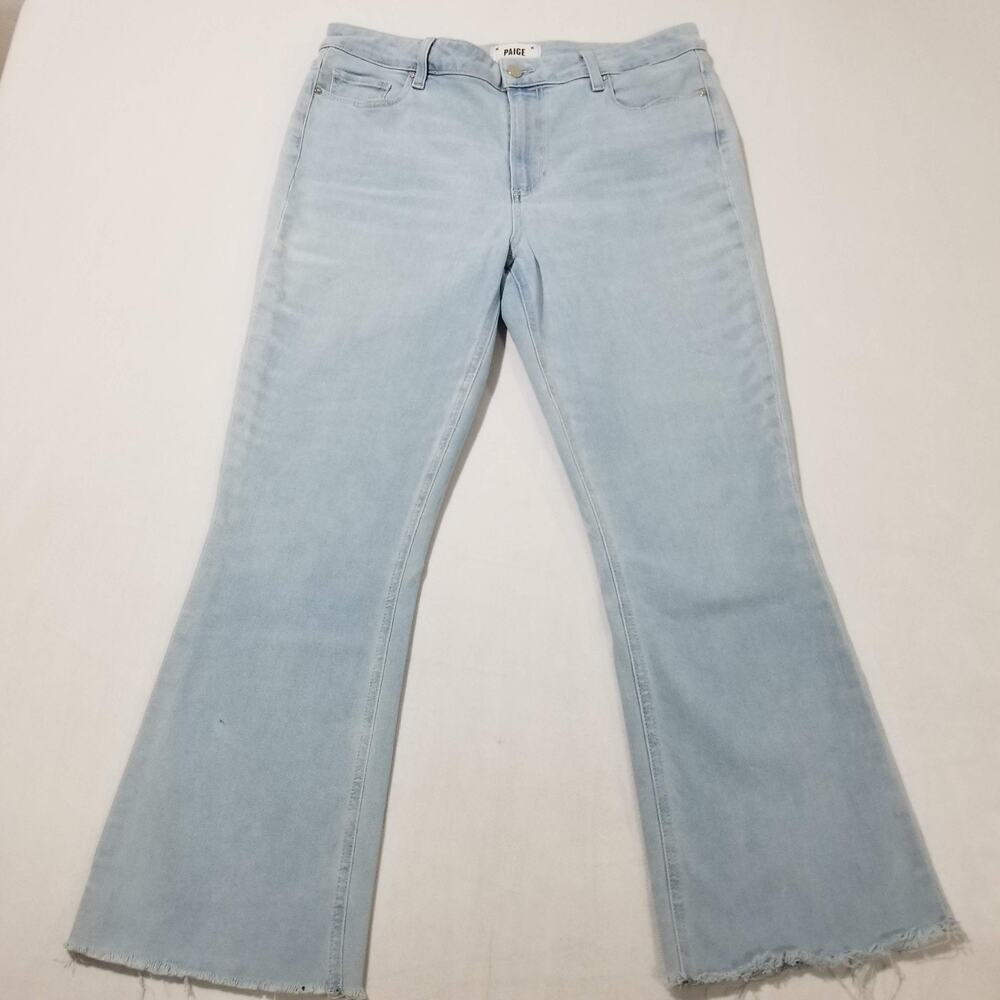 Paige Denim 32 Colette Crop Flare Jeans Fringe Raw Hem Bossanova Cropped Ankle - Picture 11 of 11